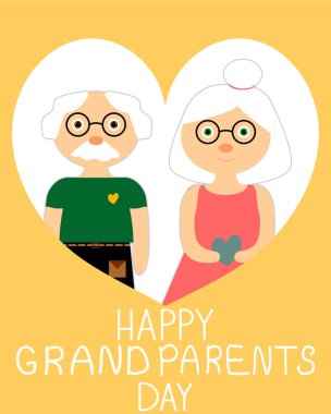 Yaşlı evli çiftler için kalpli büyükanne ve büyükanne günü kartı. 