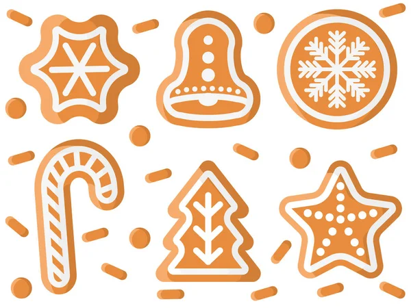 姜饼圣诞传统手工烘焙饼干向量集 — 图库矢量图片