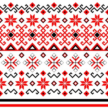 Bulgar Balkan ulusal folklor nakış tarzı kırmızı, beyaz ve siyah süslemesiz vektör deseni