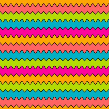 Soyut zigzag ve dalga parlak renkler 90 'ların biçimsiz vektör deseni