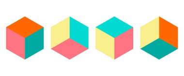 Boyut 3D izometrik retro bulmaca figürleri renkli vektör oyun blokları.