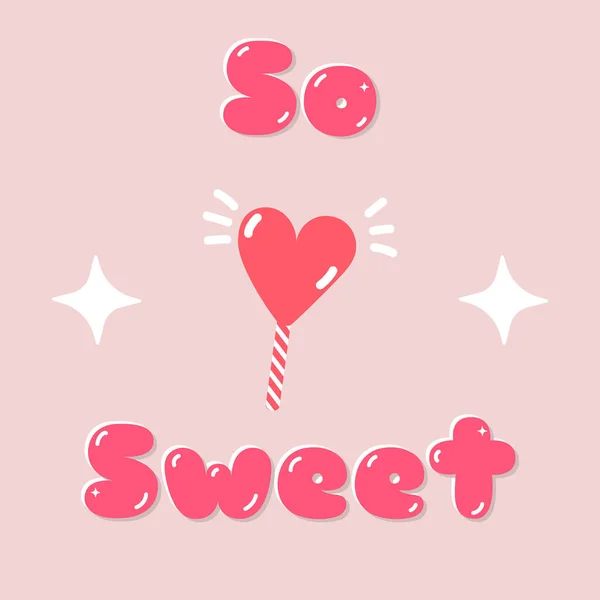 Sweet Valentine Day Greeting Card Heart Lollipop Pink Hand Drawn — Διανυσματικό Αρχείο