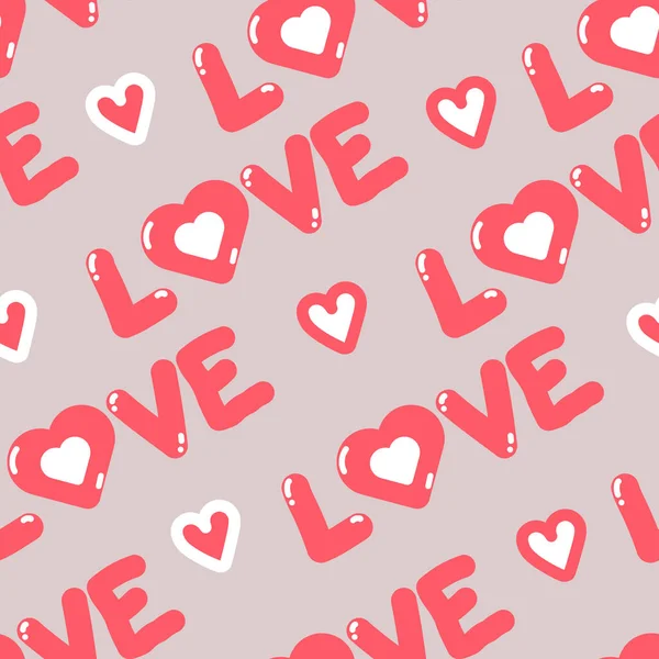 Valentine Day Pink Hand Drawn Hearts Love Seamless Vector Pattern Stok Vektör