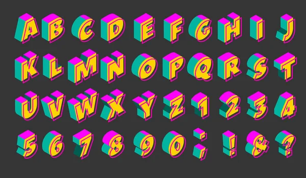 Isometrisches Neon Alphabet Der 90Er Jahre Vektor Set Von Bunten — Stockvektor