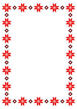 Bulgar Balkan ulusal folklor nakış tarzı kırmızı, beyaz ve siyah süslemeli sınır vektör çerçevesi