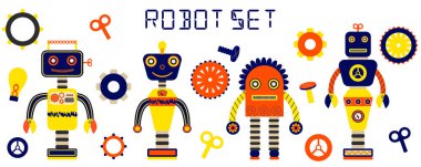 Robotlar çocuk oyuncak vektör kümesi elementleri