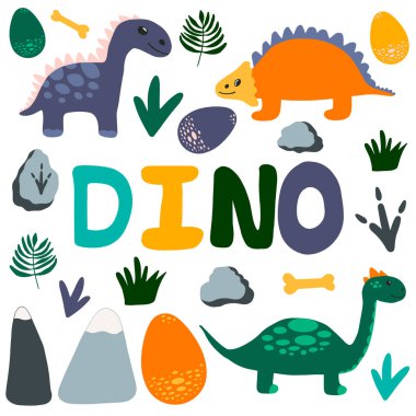 Dinozor jurasik bebek eli çizilmiş elementler 