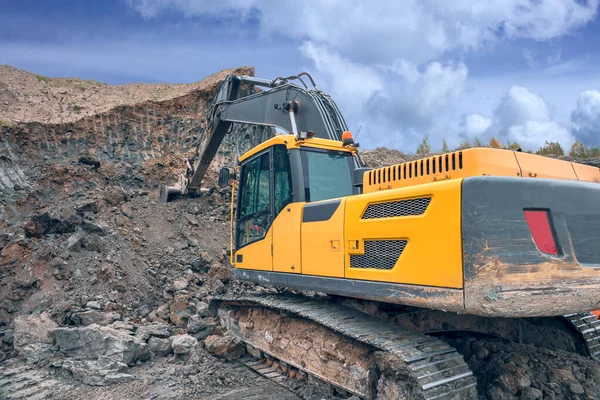 Process Loading Soil Excavator Bucket Truck Construction Site — Stock Photo, Image