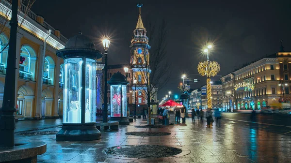 Main City Street Russian City Petersburg Light Festive Street Illumination — Stock Photo, Image