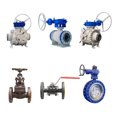 Beyaz arkaplanda izole edilmiş bir gaz boru hattı için otomatik ve elle kumandalı modern kapatma vanası