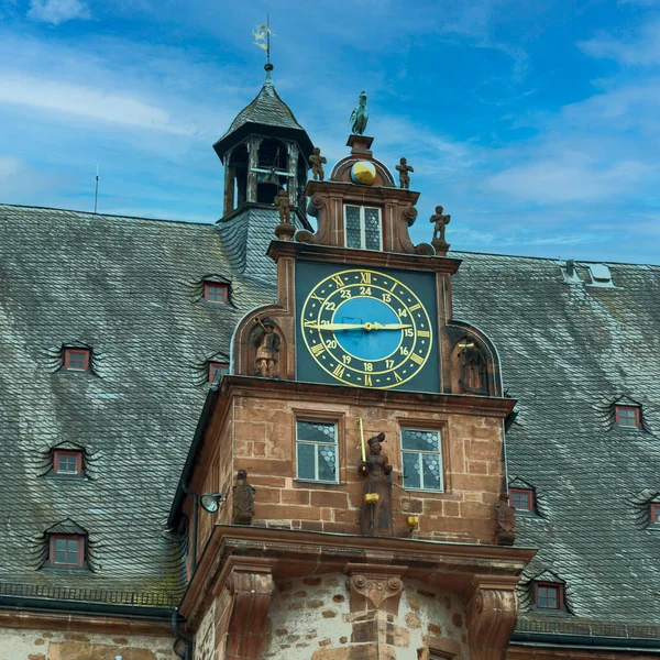 Beautiful Old Tower Clock Town Hall Small German Town Marburg — Stock Photo, Image