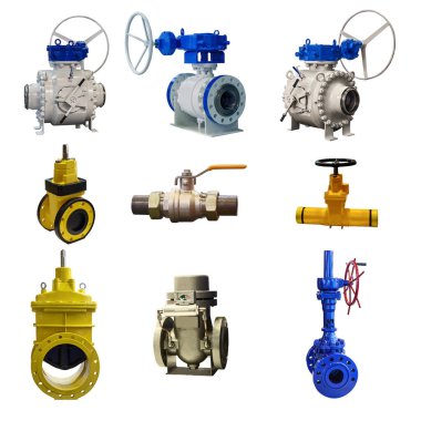 Beyaz arkaplanda izole edilmiş bir gaz boru hattı için otomatik ve elle kumandalı modern kapatma vanası