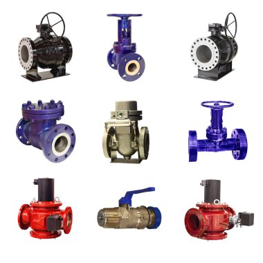Beyaz arkaplanda izole edilmiş bir gaz boru hattı için otomatik ve elle kumandalı modern kapatma vanası