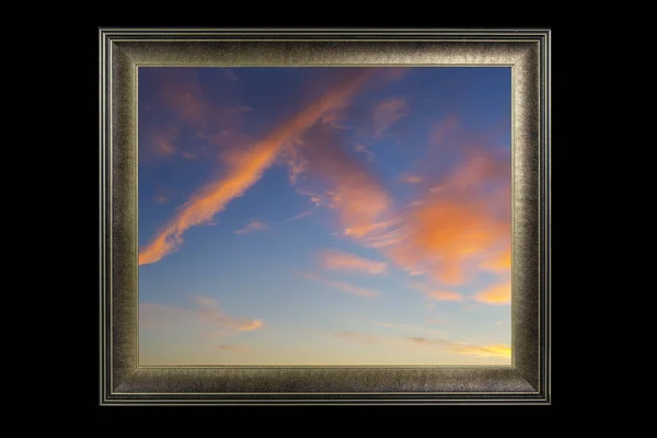 Wood Frame Carved Pattern Picture Sky Black Background — Stock Photo, Image