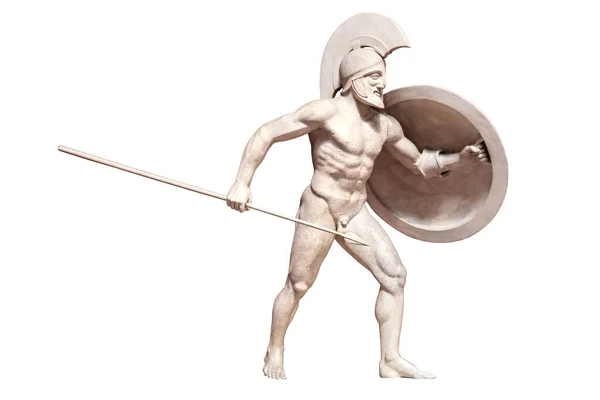 Stone Sculpture Roman Soldier Spear Shield Concept Strength Courage Isolated — Stock Photo, Image