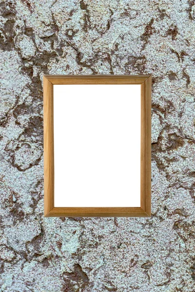 Simple Wooden Frame Painting Plastered Stone Surface — Stock Photo, Image