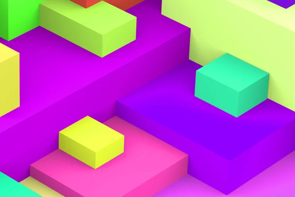 Abstract Geometric Cubic Colorful Background Isometric Render — Stock Photo, Image