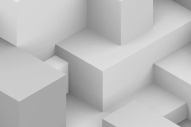 Soyut beyaz ve gri geometrik arkaplan. izometrik kare 3d oluşturucu.