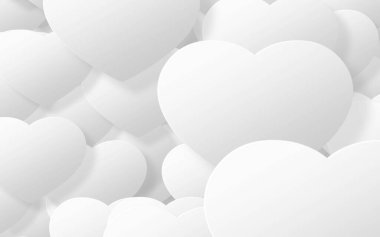 Beyaz arka planda beyaz kalp kağıdı sanatı. Sevgililer Günü