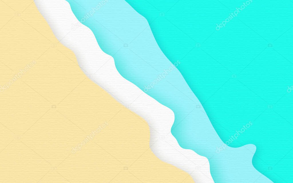 Blue sea and yellow sand gradient paper art background.Summer beach. Abstract watercolor background