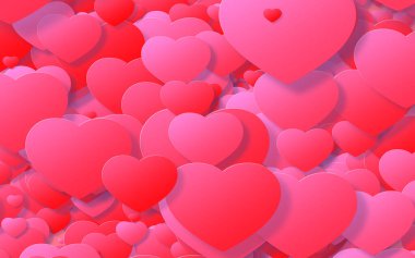 Kırmızı ve pembe kalp. Sevgililer Günü 'nde kalplerin soyut arkaplanı.