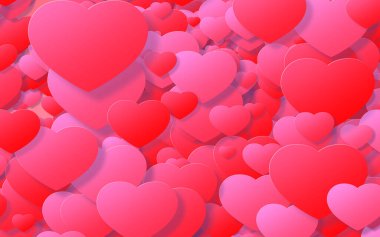 Kırmızı ve pembe kalp. Sevgililer Günü 'nde kalplerin soyut arkaplanı.