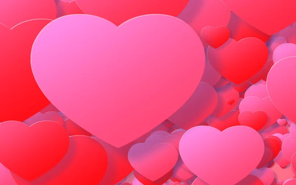 Kırmızı Pembe Kalp Sevgililer Günü Nde Kalplerin Soyut Arkaplanı — Stok fotoğraf