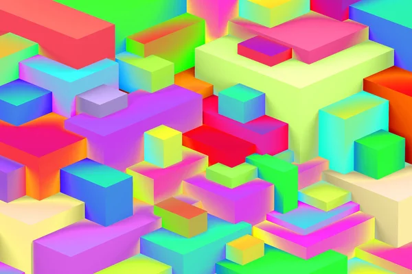 Abstract Geometric Cubic Holographic Colorful Neon Lights Background Isometric Render — Stock Photo, Image