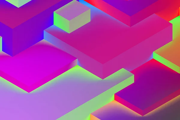 Abstract Geometrisch Kubieke Kleurrijk Neon Lichten Achtergrond Isometrische Weergave — Stockfoto