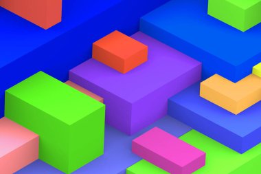 Soyut geometrik kübik renkli arkaplan. izometrik 3d oluşturucu.