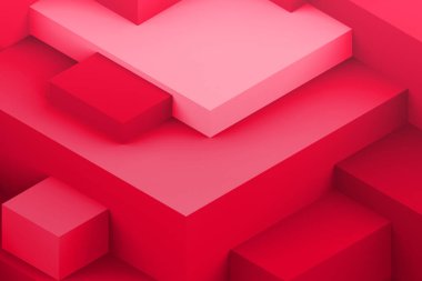 Soyut kırmızı renk geometrik kübik koyu arkaplan. izometrik 3d oluşturucu.