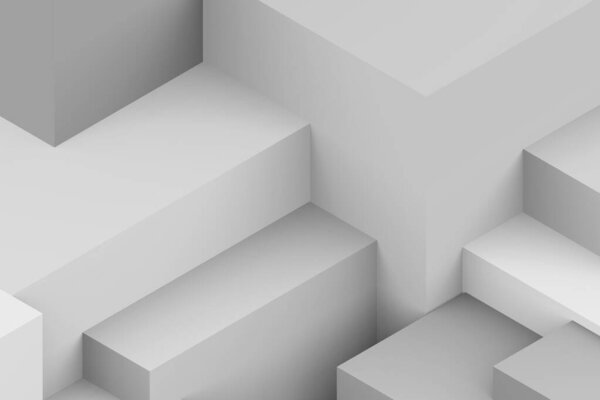 Abstract white and gray geometric cubic background. isometric square 3d render.