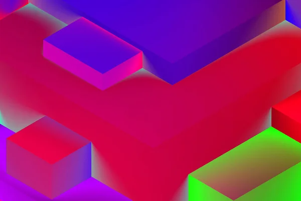 Astratto Geometrico Cubico Colorato Neon Luci Sfondo Rendering Isometrico — Foto Stock