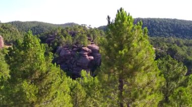 Rodeno çam ormanlarının korunan manzarası, Bezas, Teruel, İspanya 'daki las tajadas manzarası