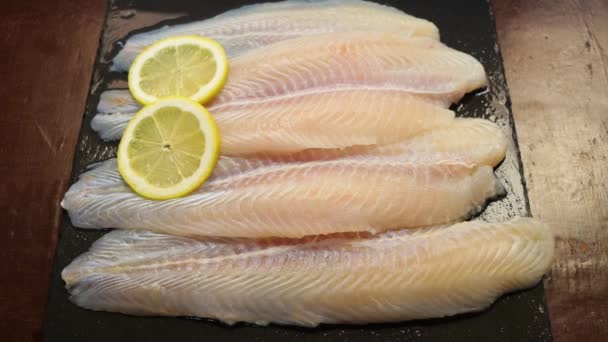 Filetes Panga Pterogymnus Laniarius Pescado Blanco Asia Sabor Suave Con — Vídeos de Stock