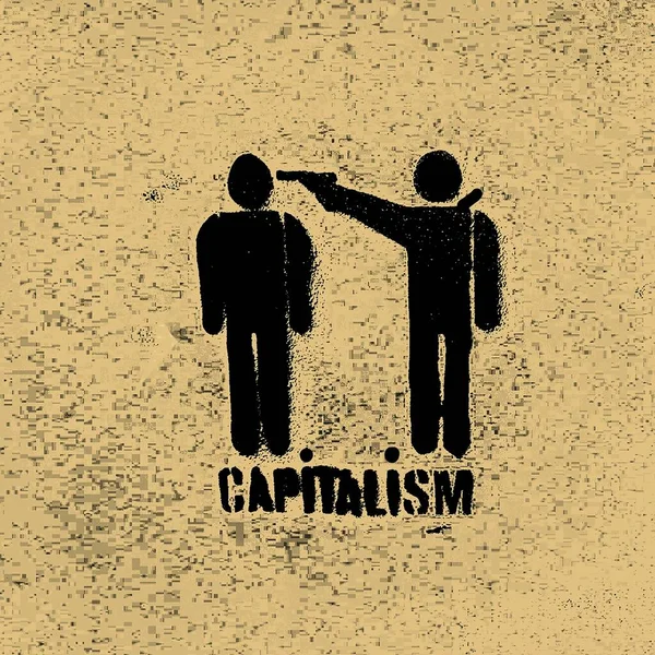 Concept Capitalist Society Schematic Drawing Two People One Them Pointing — Foto Stock