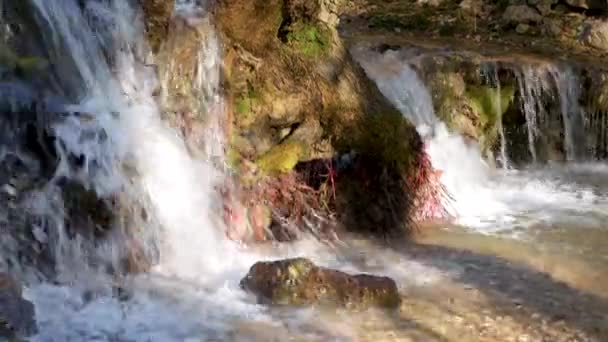 Een Prachtige Waterval Guadalaviar Rivier Van San Blas Teruel Aragon — Stockvideo