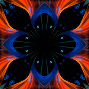 Soyut dijital sanat yalnız mavi turuncu çiçek kolaj deseni benzersiz şekil ve tasarım.