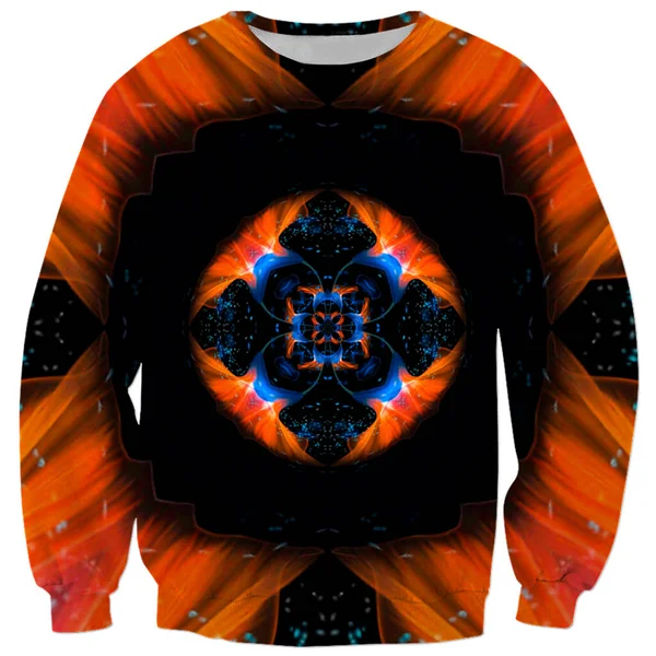 Men Classic Sweatshirt Digital Art Blue Orange Flower — Stock Photo, Image