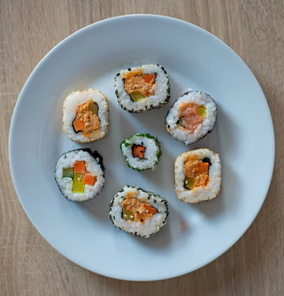 Sushi Set Maki White Plate — Stock Photo, Image