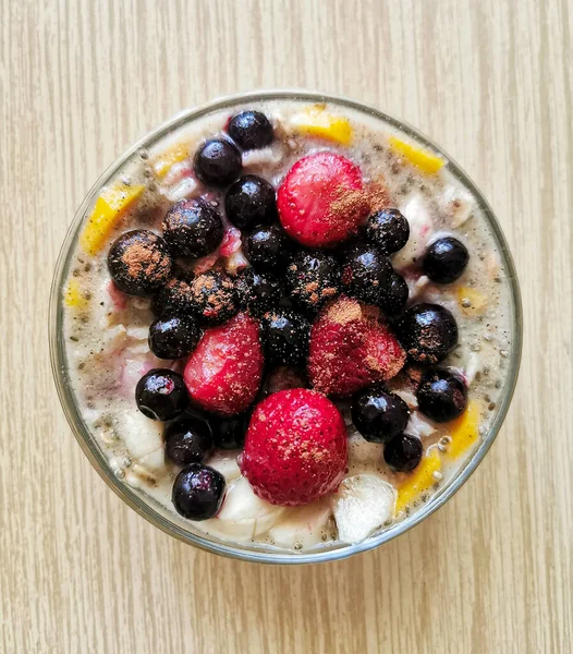 Desayuno Saludable Para Cerebro Gachas Avena Con Semillas Chía Arándanos Imagen de stock