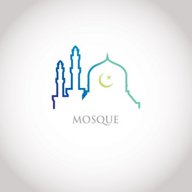 Renkli çizgi tasarım - mavi derece Camii ve hilal ay