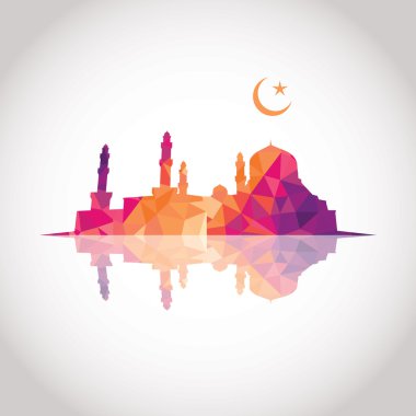 Renkli mozaik tasarımı - cami ve Crescent moon, ayna efekti, kırmızı renk