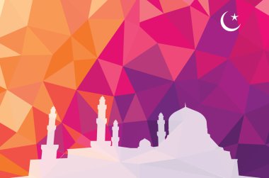 Renkli mozaik tasarımı - cami beyaz siluet, kırmızı renk