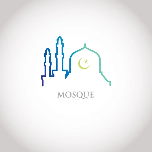 Diseño colorido de la línea - mezquita de gradación azul y luna creciente — Vector de stock