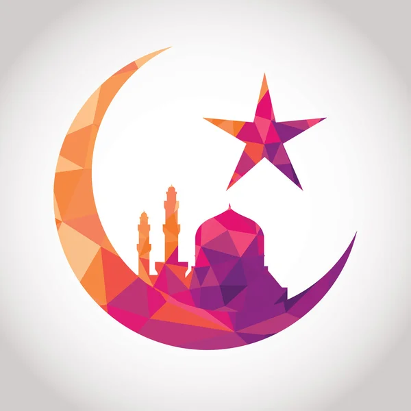 Colorful mosaic design - Mosque and Big Crescent moon, red color — Stock Vector