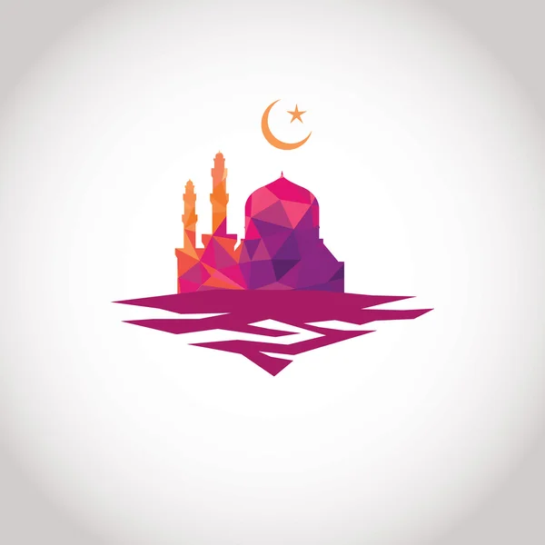 Colorful mosaic design - Mosque and Crescent moon, red mosaic — Stock Vector