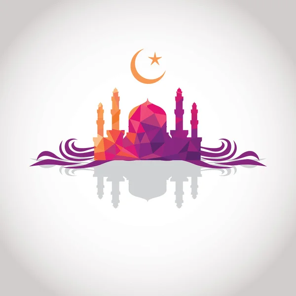 Projeto de mosaico colorido - Mesquita e lua crescente, onda, sombra, cor vermelha —  Vetores de Stock