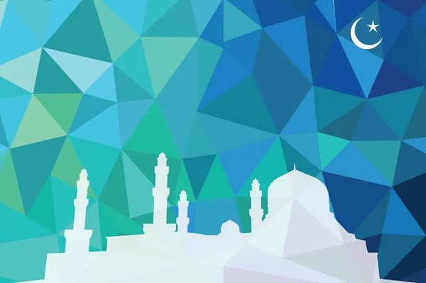 Kleurrijke mozaïek ontwerp - moskee witte silhouet, blauwe kleur — Stockvector