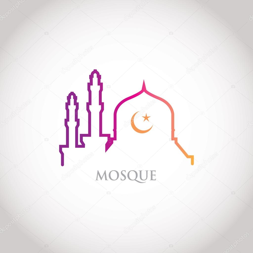 Colorful line design - red gradation mosque and crescent moon